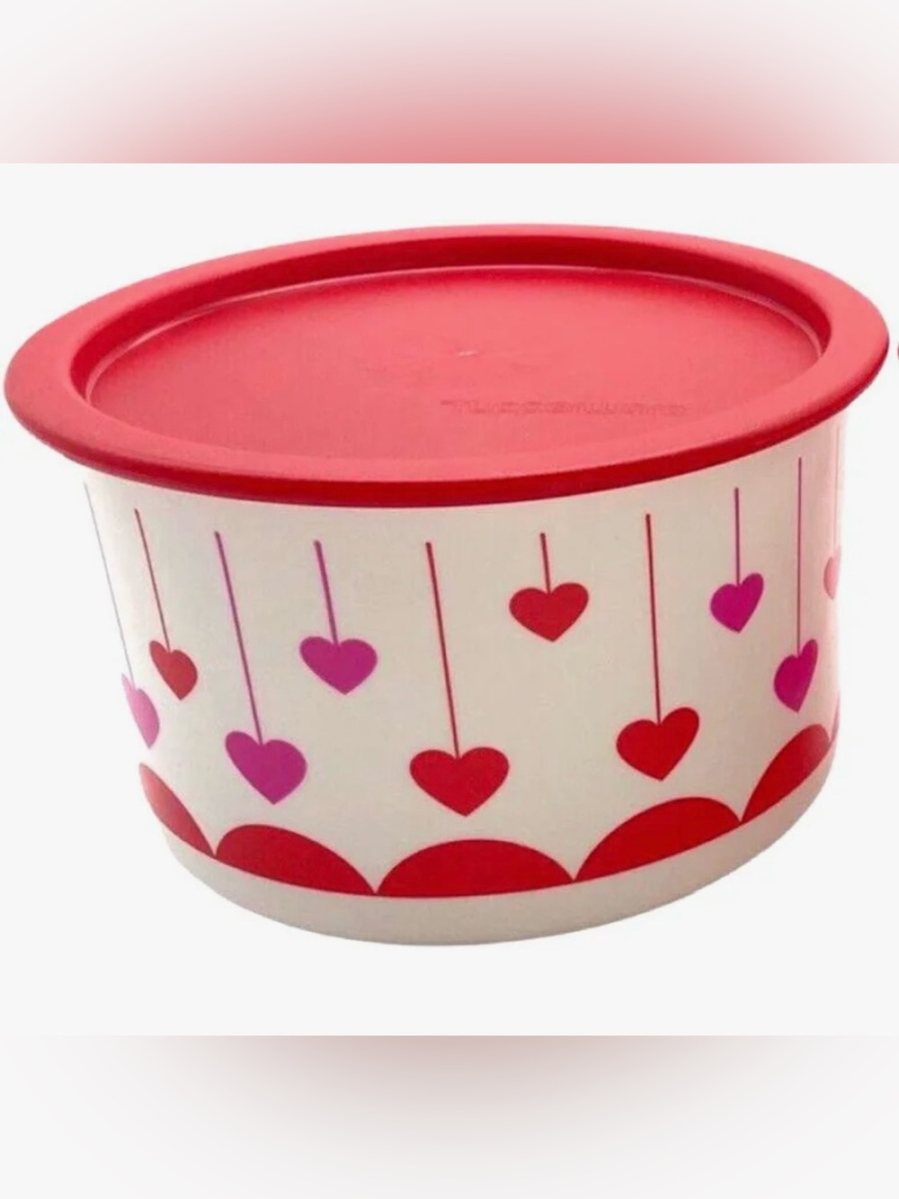 Tupperware Valentine Day Heart Round Junior Snack Container with Red Lid